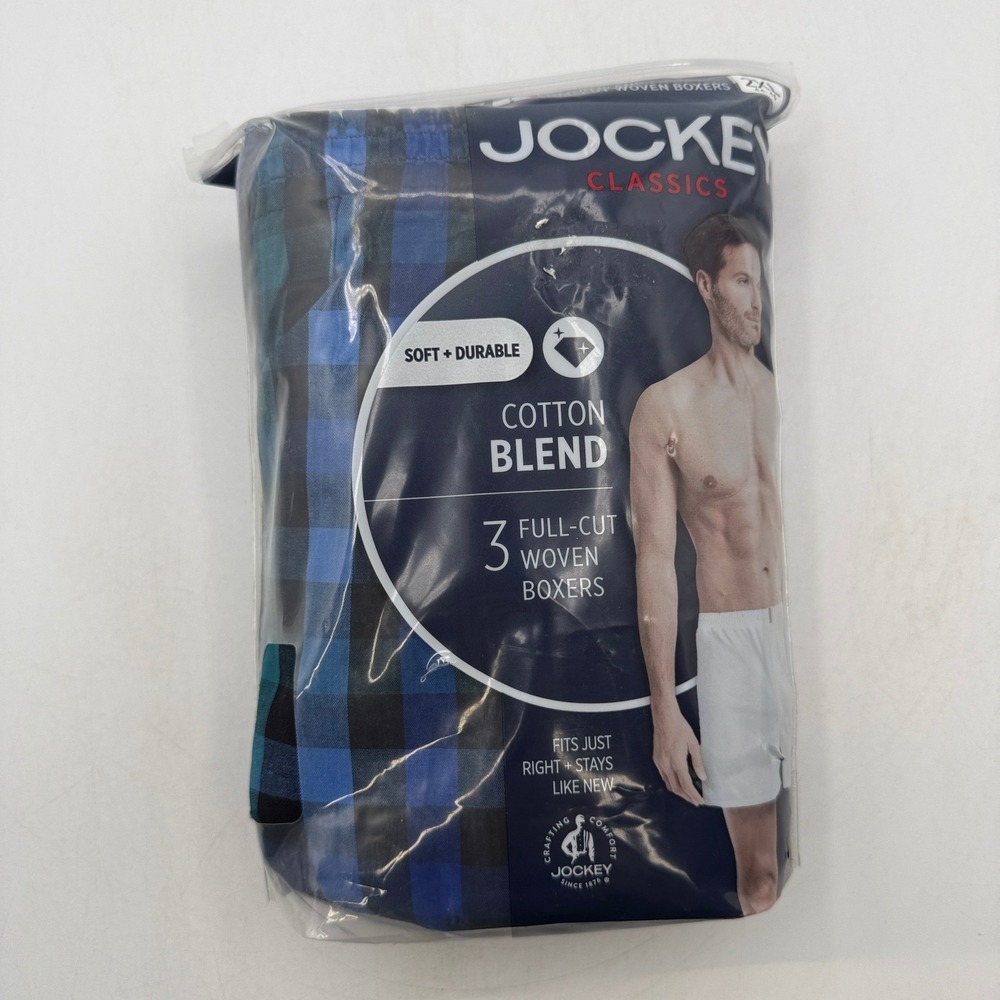 Jockey Classics Full-Cut Woven Boxers Mens Size 2XL Blue Black Plaid 009900/145